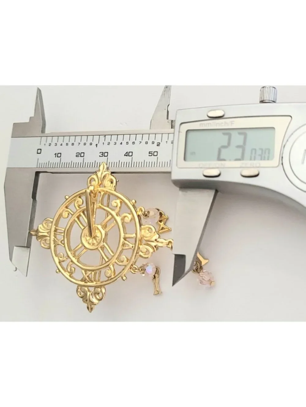 Kirks Folly 315 Clock, Crystal And Number Dangle Charm Brooch, Signed M246